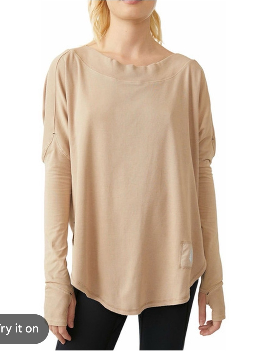 FP by Free Movement Women’s Oversized Long Sleeve Beige Tunic Top Thumb Holes